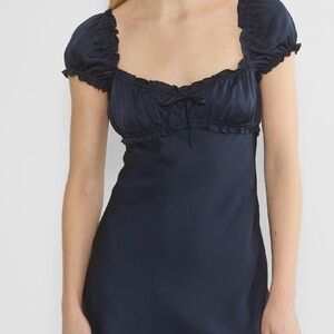 Aritzia Sunday Best Quill Satin Dress Blue